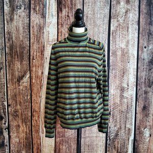 Club Monaco Stripe Turtle Neck Size Extra Large 100% Italian Wool